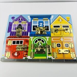 Melissa & Doug Wooden Locks And Latches Activity Board 6 Doors Puzzle Learning